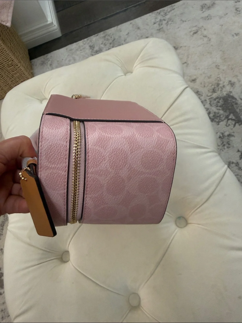 Coach Pink Signature Vanity Cosmetic Case with Top Handle